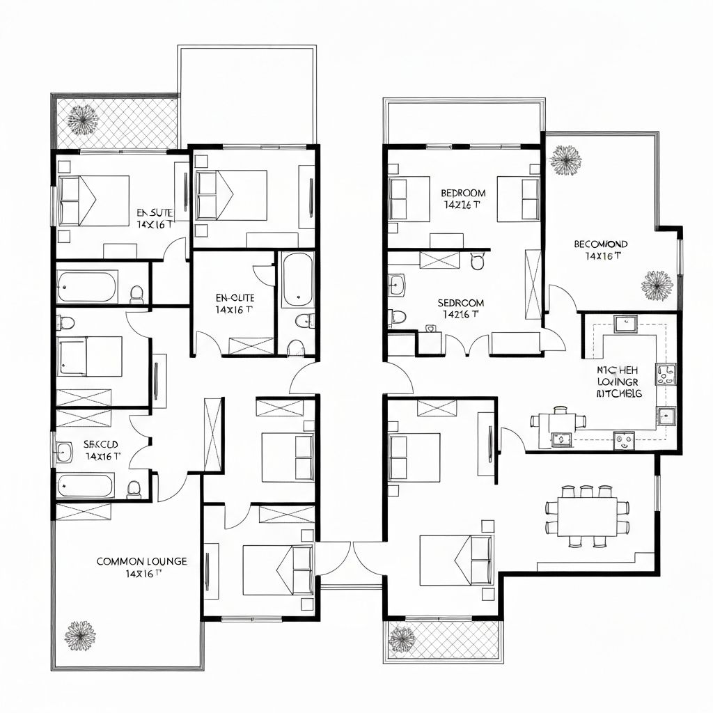 6th floor plan with two-bedroom apartments
