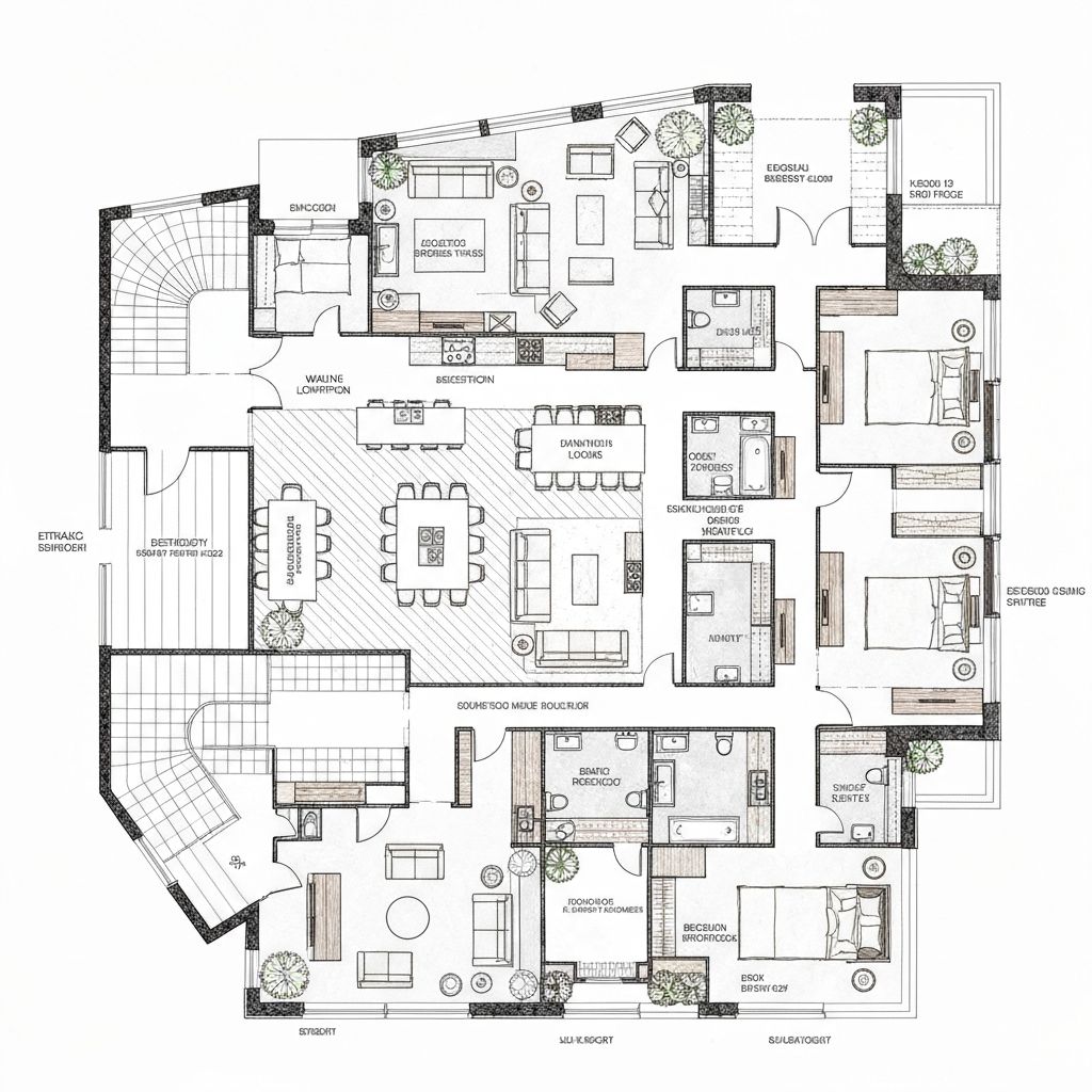 Ground floor plan with parking and lobby